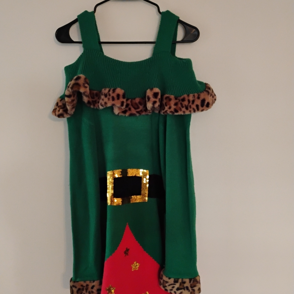 Green Elf Costume with Leopard Trim